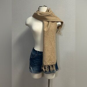 Amaru 100% Alpaca Light Brown Neck Scarf Knitted Fringe Made in Peru